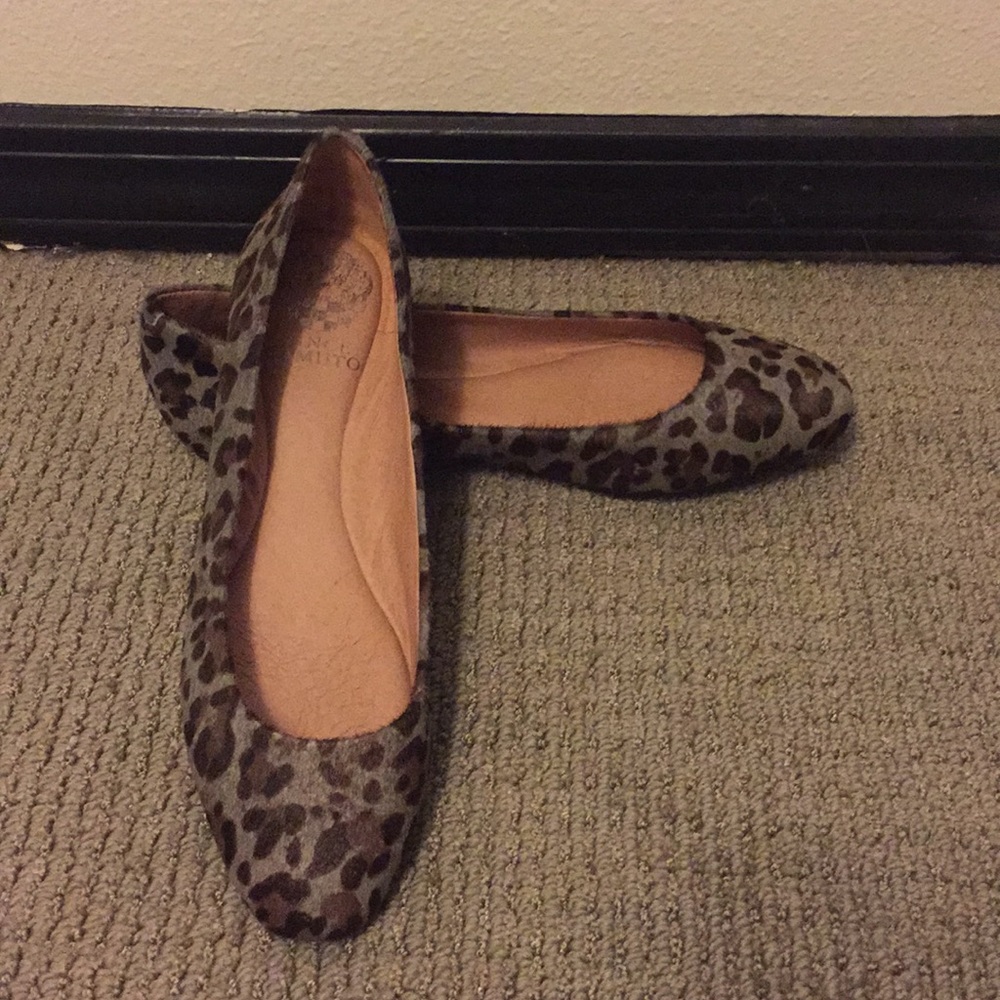 Gray, brown leopard print flats